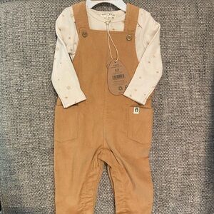 2 Piece Rabbit + Bear Organic Cotton Overall Set